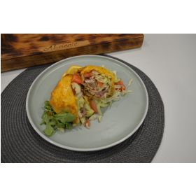 Zapekaná palacinka s trhaným bravčovým mäsom