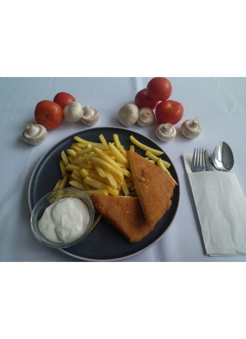 Vyprážaný pastierský syr 120g, hranolky, tatárska omáčka