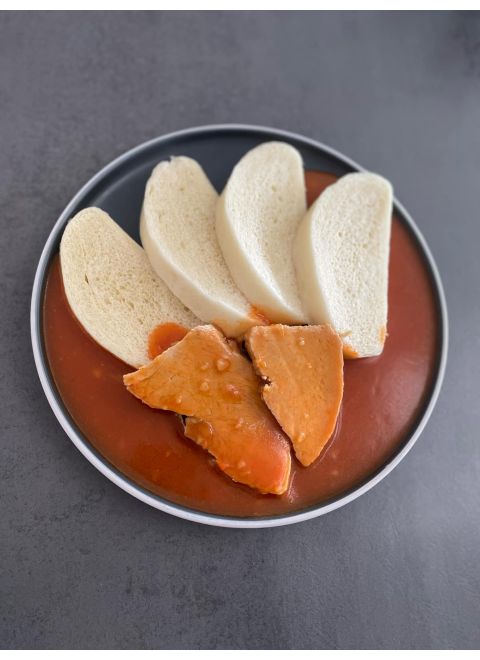 Bravčové varené v paradajkovej omáčke 150g, domáca parená knedľa